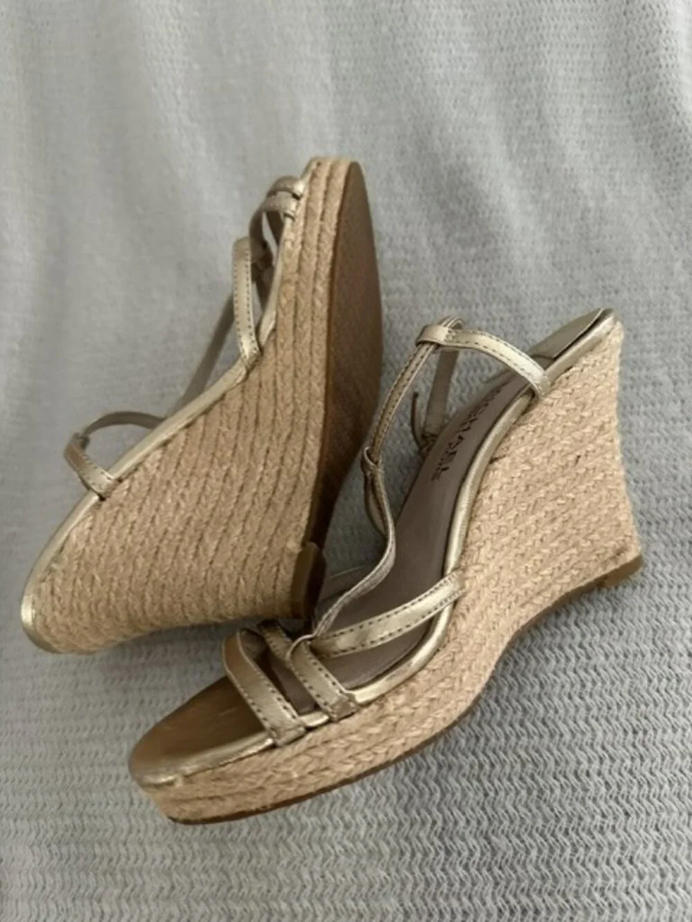 Michael Kors Beige Logo Strap Wedge Ankle Buckle Sandals